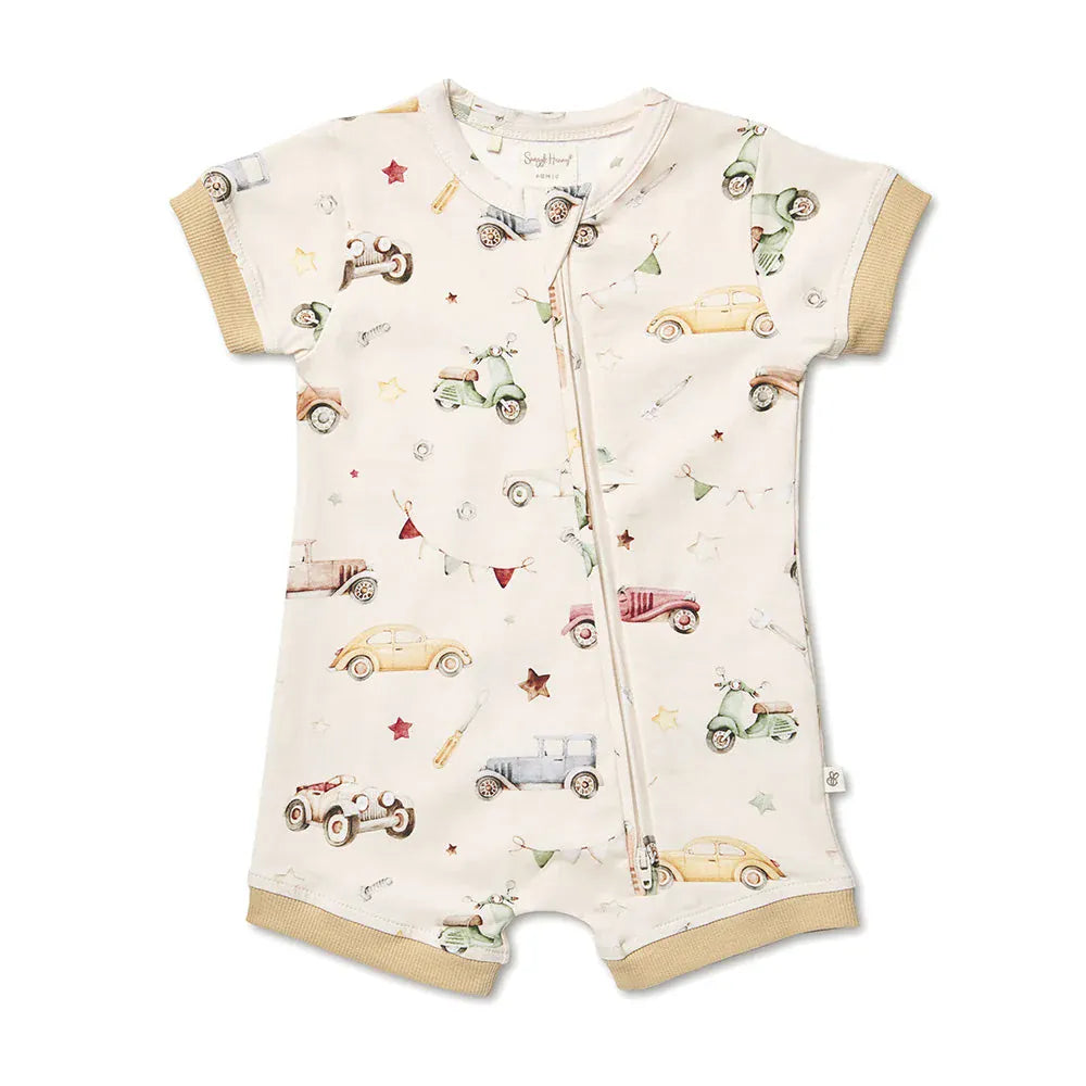 Snuggle Hunny Kids Boys Onesie Vintage Cars Organic Snuggle Shortie