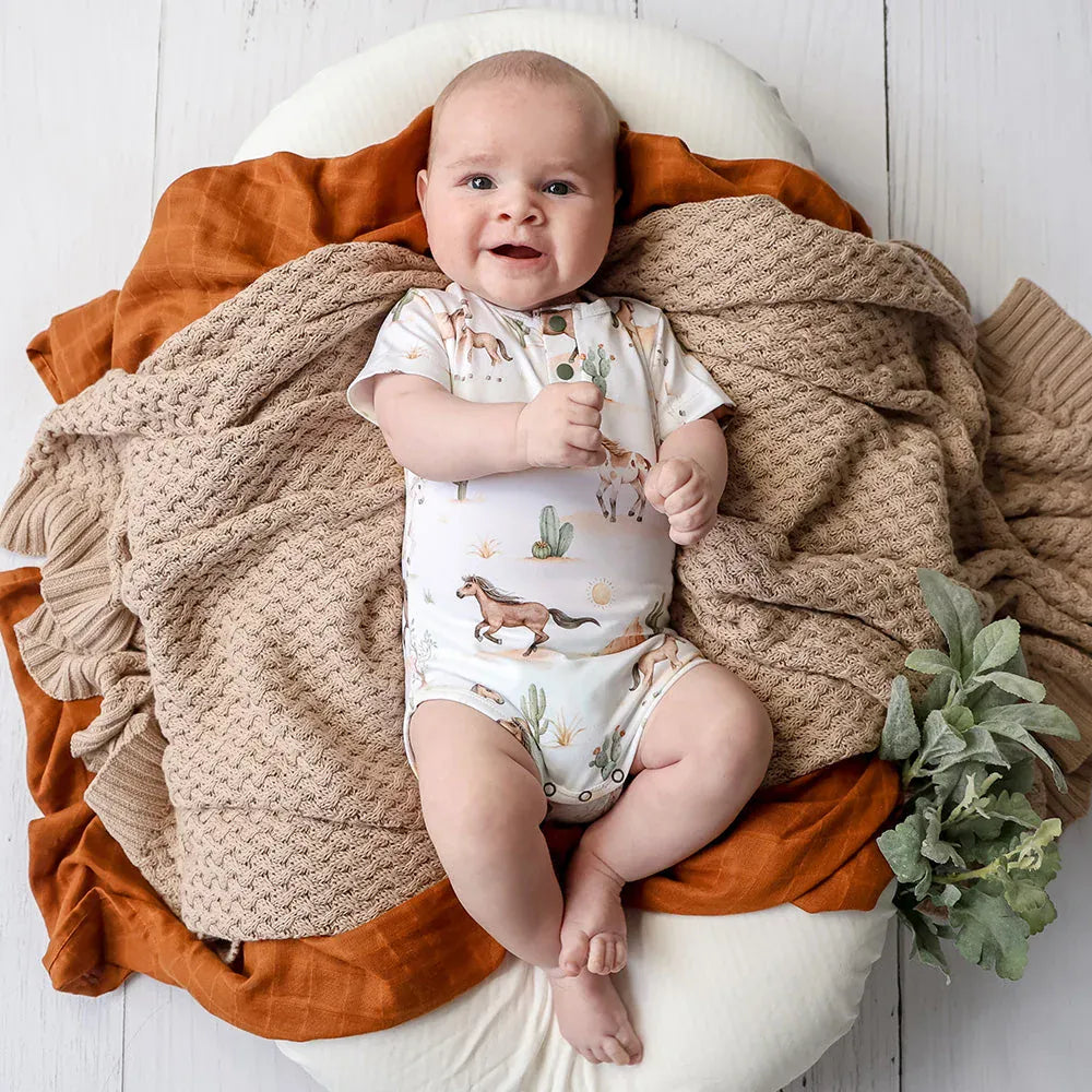 Snuggle Hunny Kids Boys Onesie Wild Horses Short Sleeve Organic Bodysuit