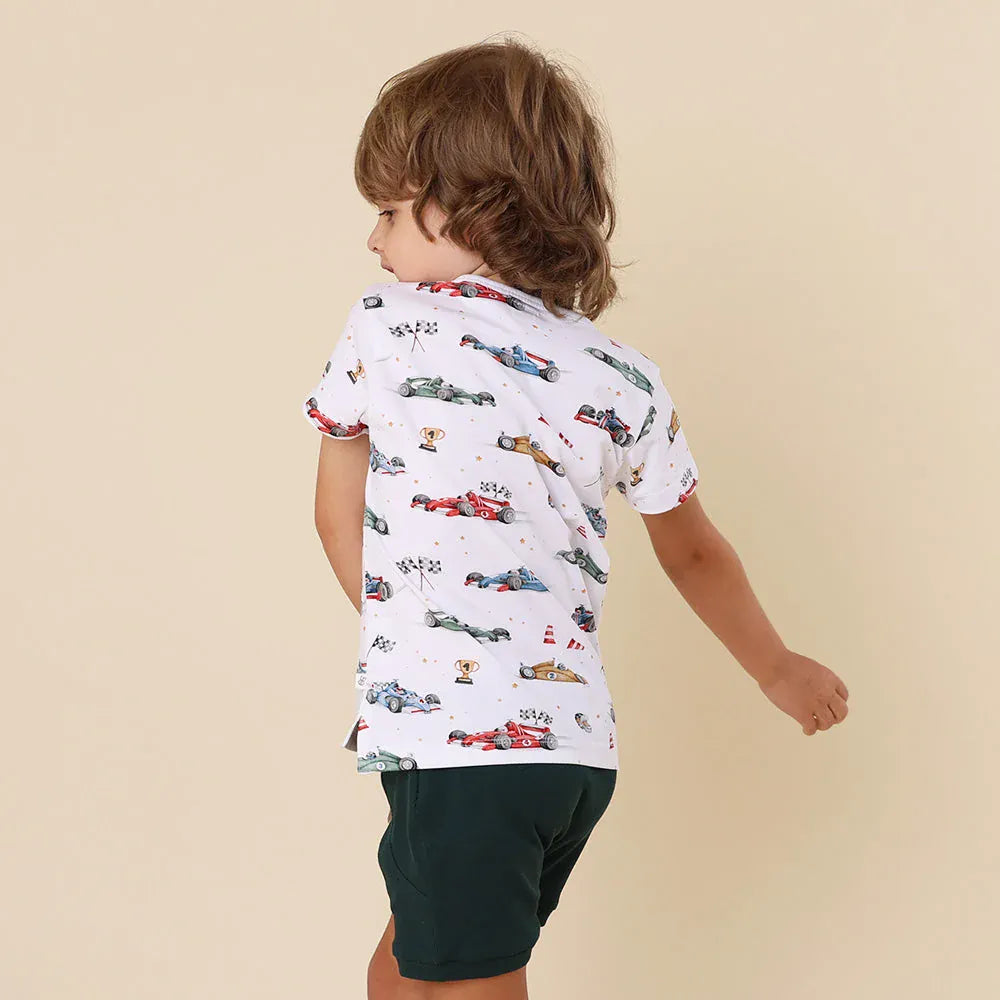 Snuggle Hunny Kids Boys Tops Little Racers Organic Short Sleeve Top