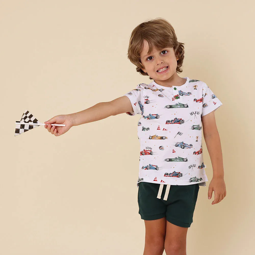 Snuggle Hunny Kids Boys Tops Little Racers Organic Short Sleeve Top