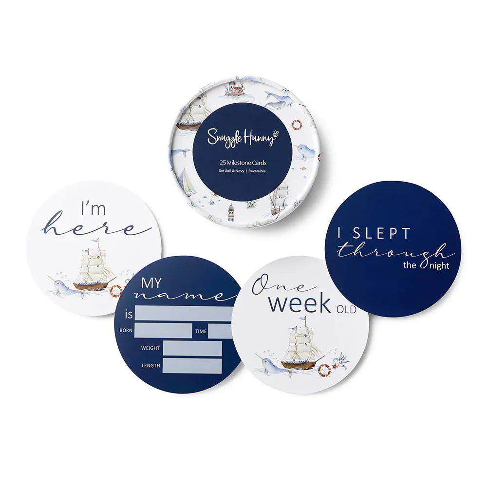 Snuggle Hunny Kids Gift Misc Set Sail & Navy Reversible Milestone Cards