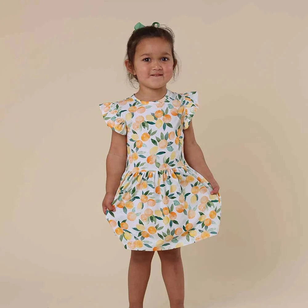 Snuggle Hunny Kids Girls Dress 3-6M Citrus Squeeze Short Sleeve Organic Dress