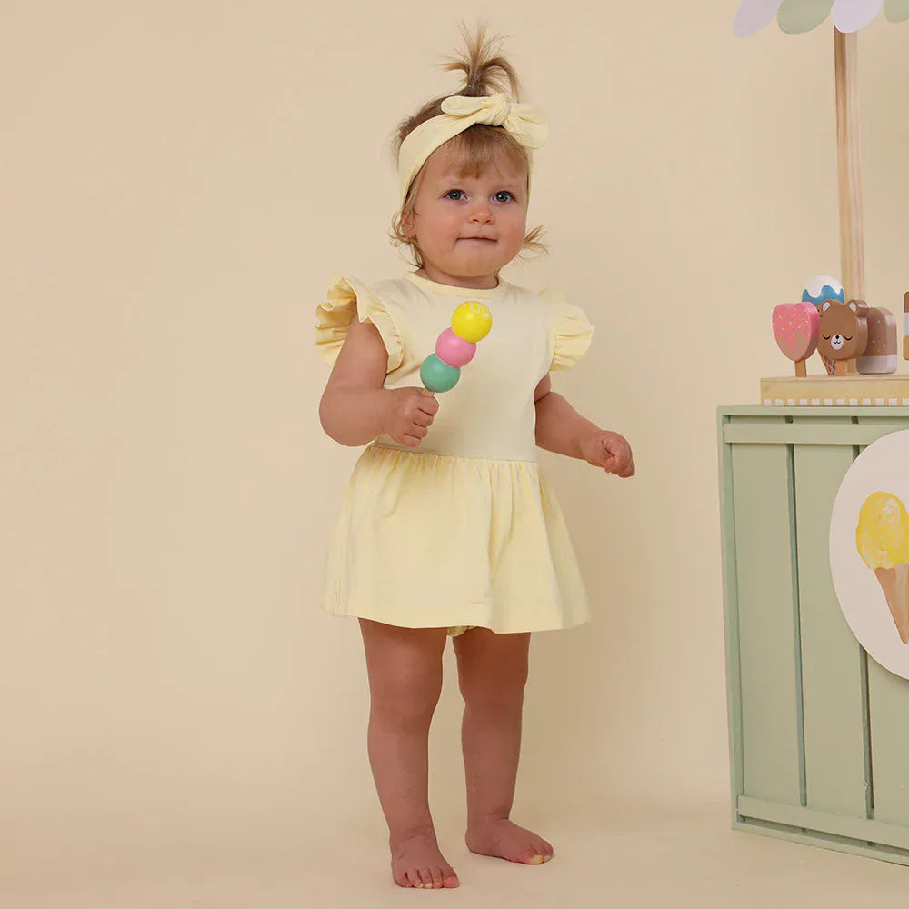 Snuggle Hunny Kids Girls Dress 6-12M Lemon Sorbet Short Sleeve Organic Dress