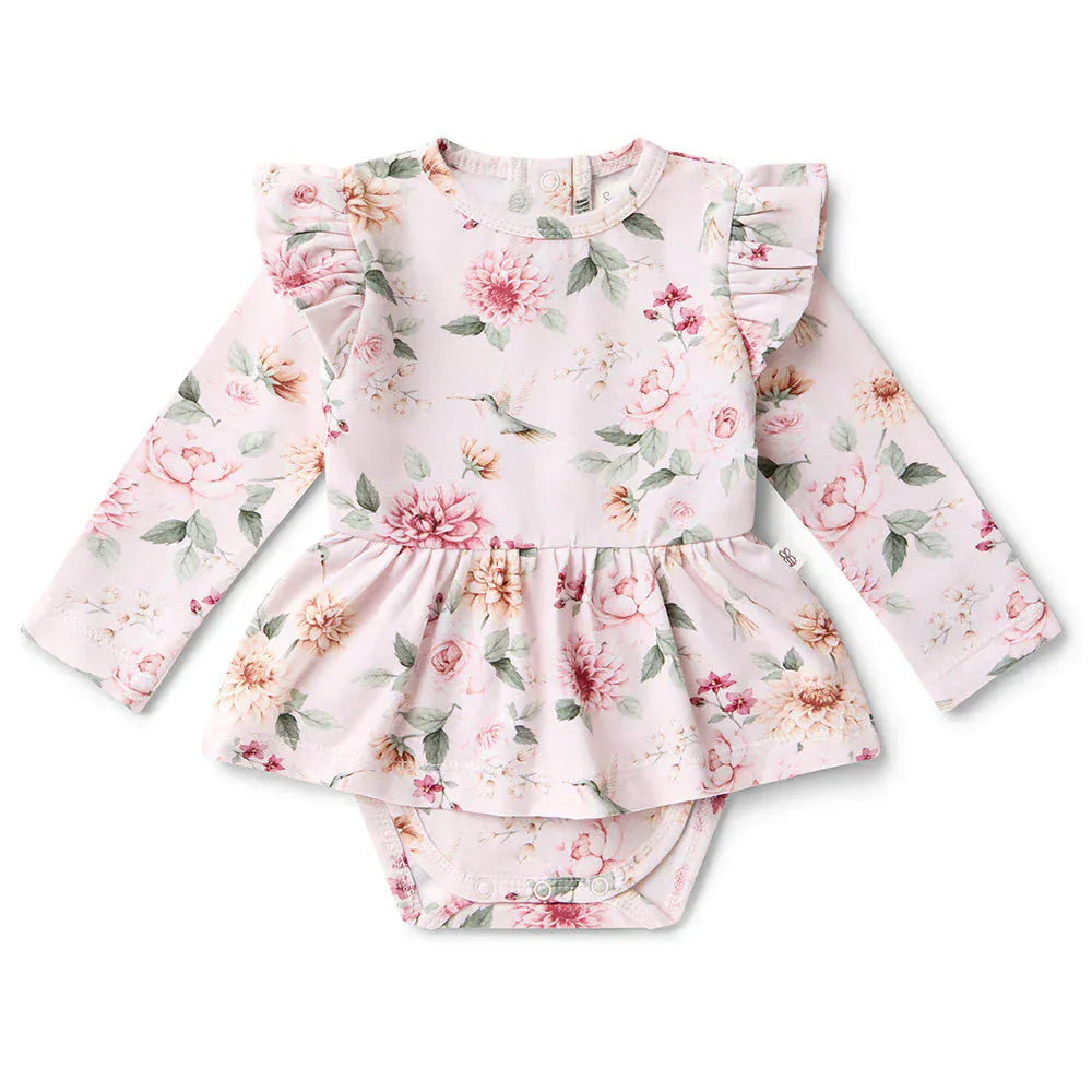 Snuggle Hunny Kids Girls Dress Birds & Blooms Long Sleeve Organic Dress