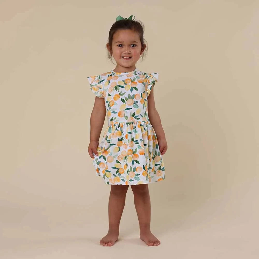 Snuggle Hunny Kids Girls Dress Citrus Squeeze Short Sleeve Organic Dress