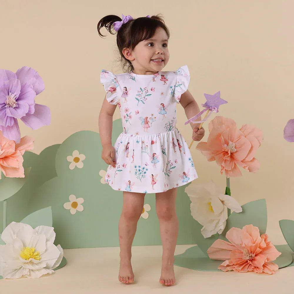 Snuggle Hunny Kids Girls Dress Fairy Garden Short Sleeve Organic Dress