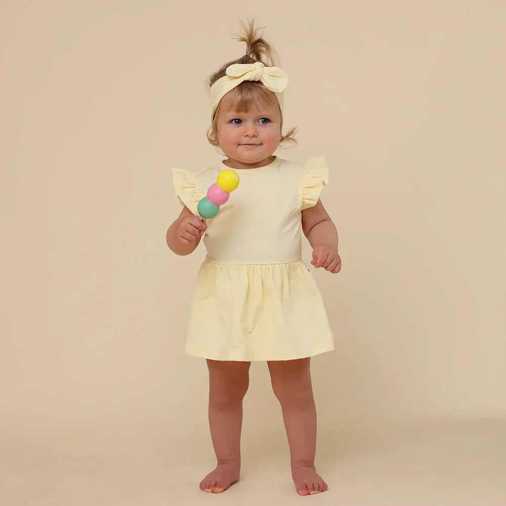 Snuggle Hunny Kids Girls Dress Lemon Sorbet Short Sleeve Organic Dress
