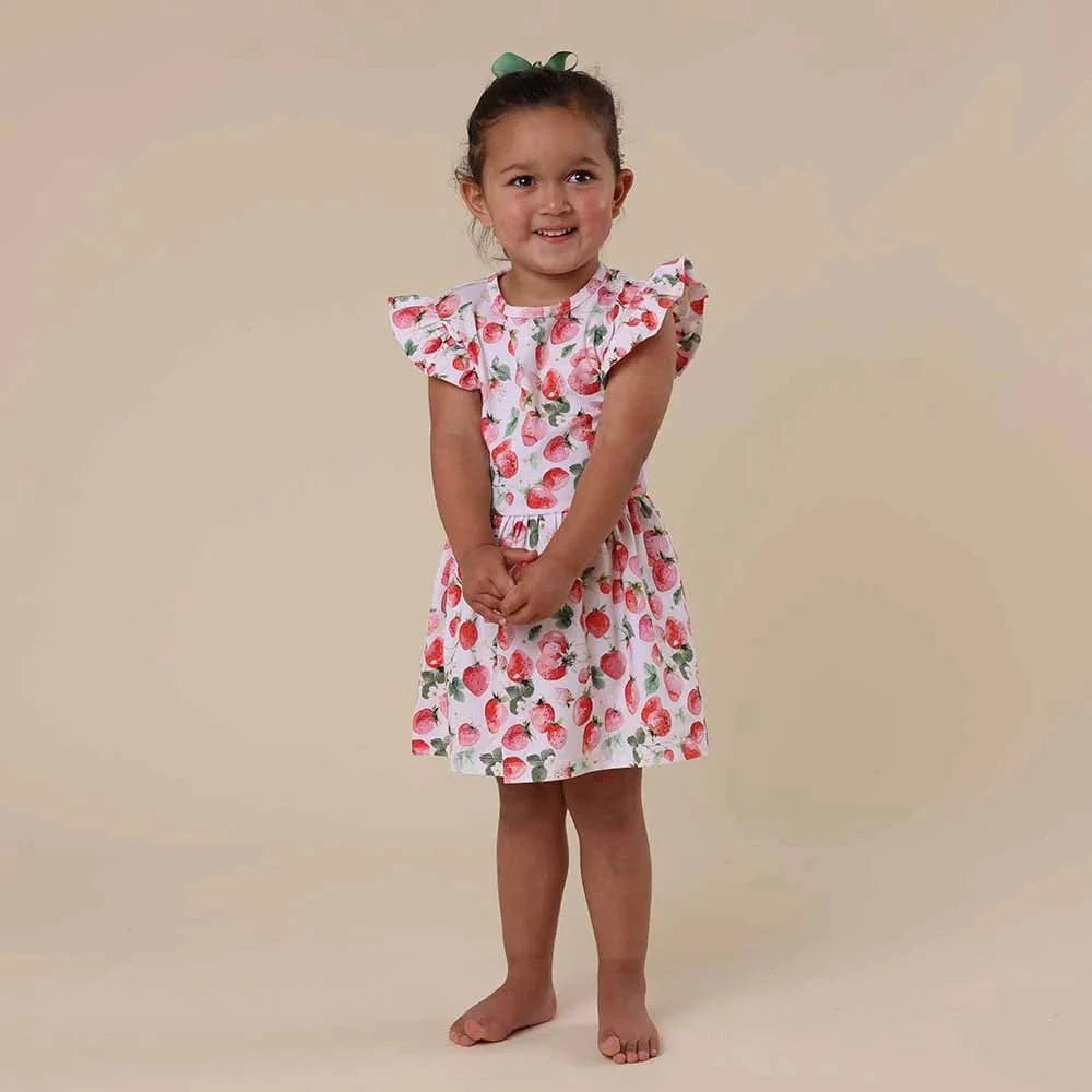 Snuggle Hunny Kids Girls Dress Strawberry Short Sleeve Organic Dress