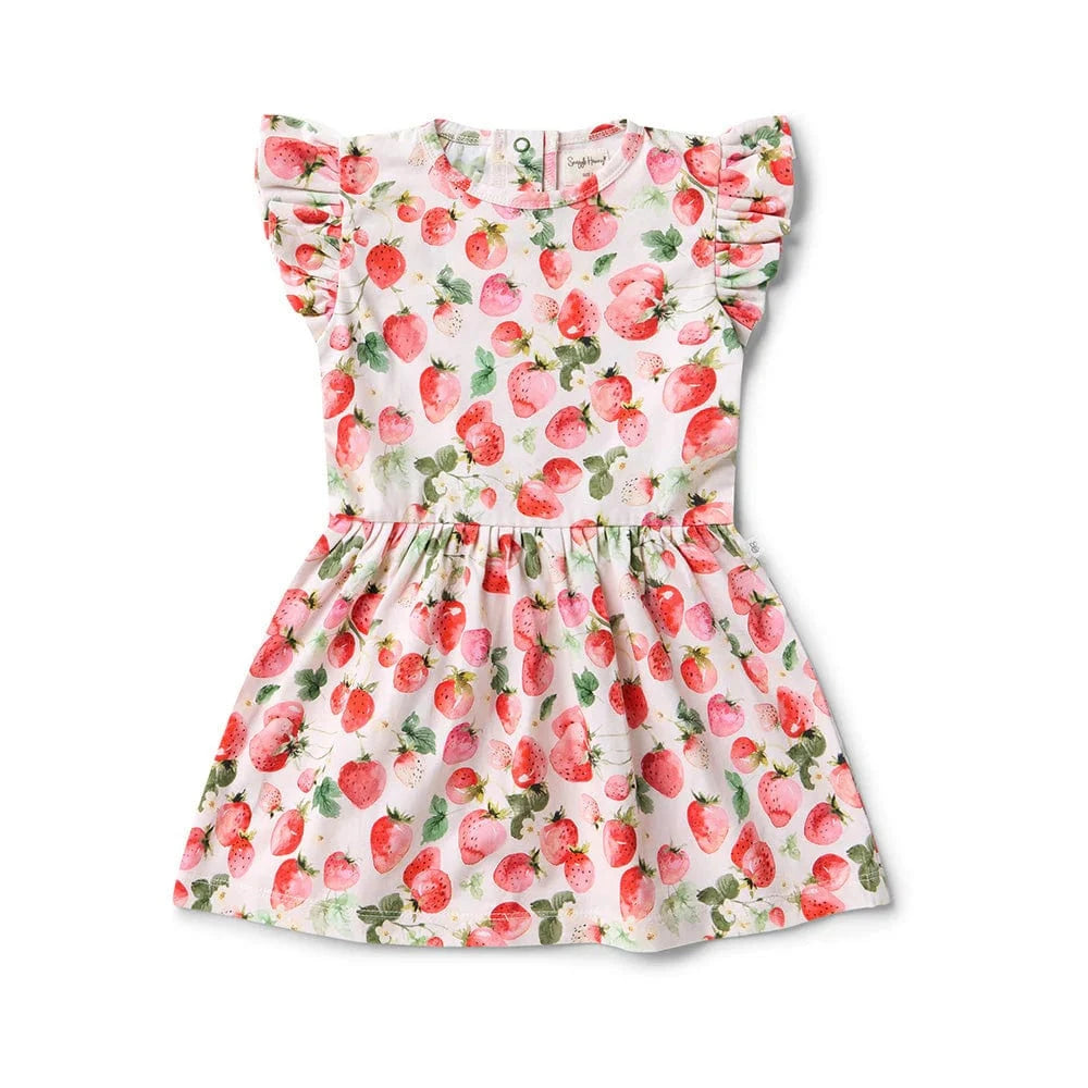Snuggle Hunny Kids Girls Dress Strawberry Short Sleeve Organic Dress