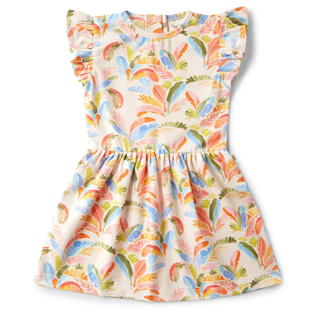 Snuggle Hunny Kids Girls Dress Summer Palm Short Sleeve Organic Dress