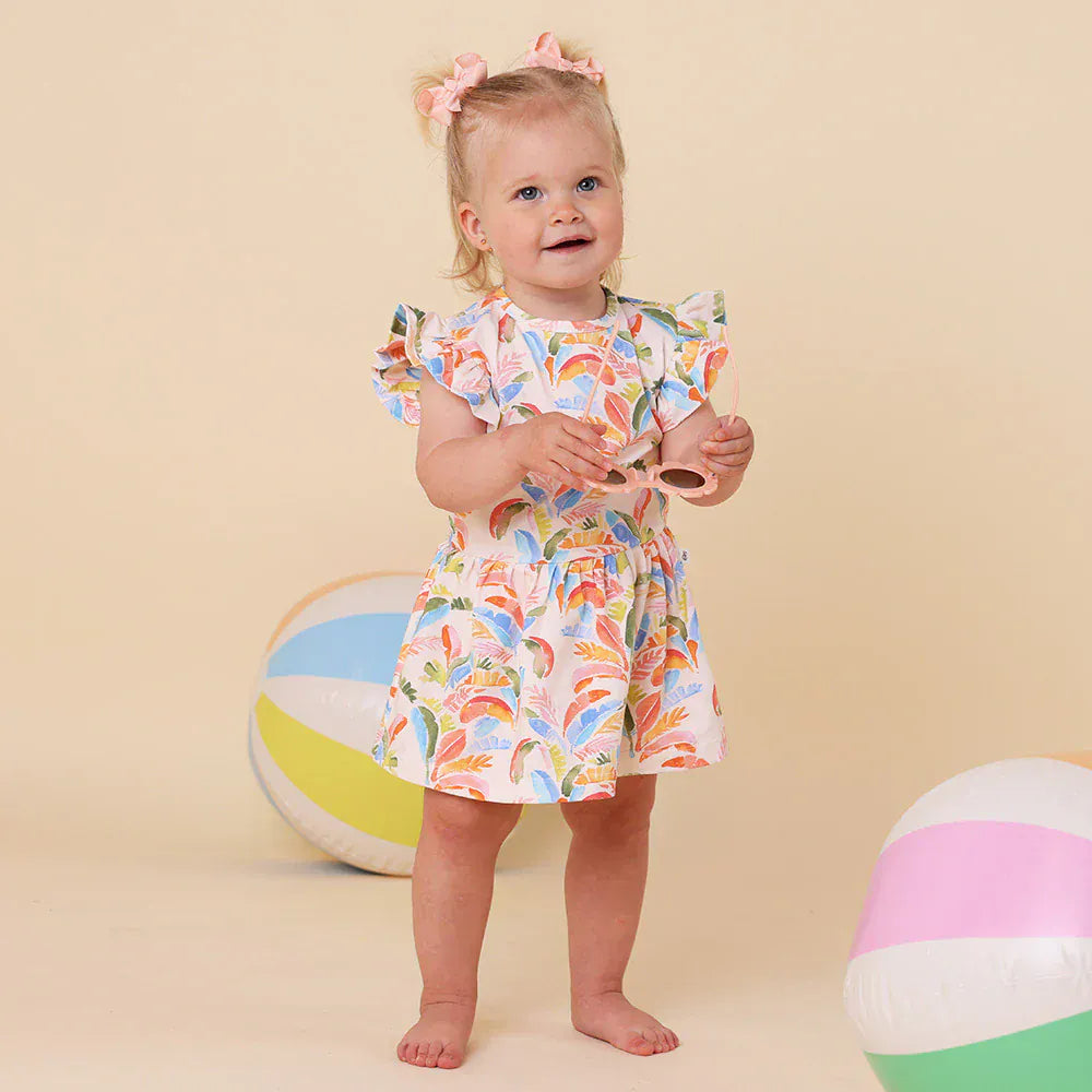 Snuggle Hunny Kids Girls Dress Summer Palm Short Sleeve Organic Dress