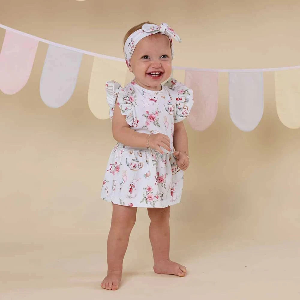 Snuggle Hunny Kids Girls Dress White Rabbit Short Sleeve Organic Dress