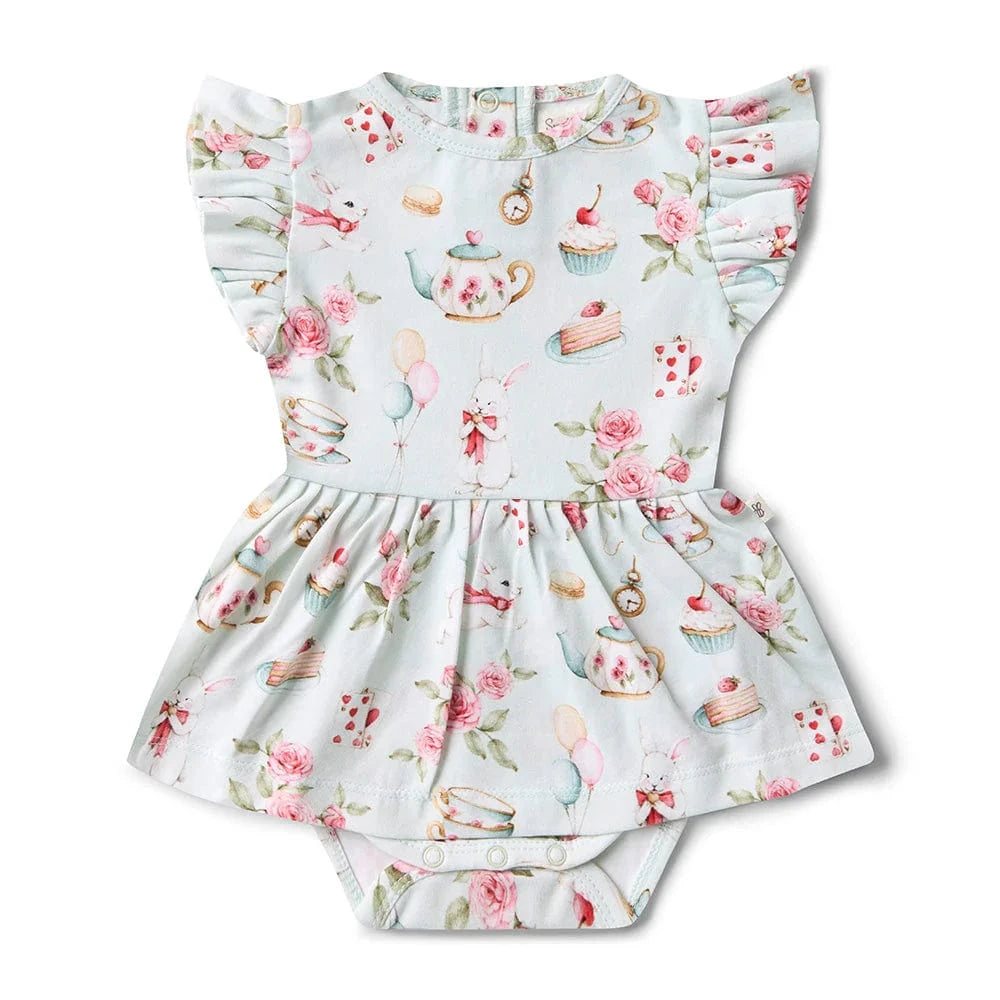 Snuggle Hunny Kids Girls Dress White Rabbit Short Sleeve Organic Dress