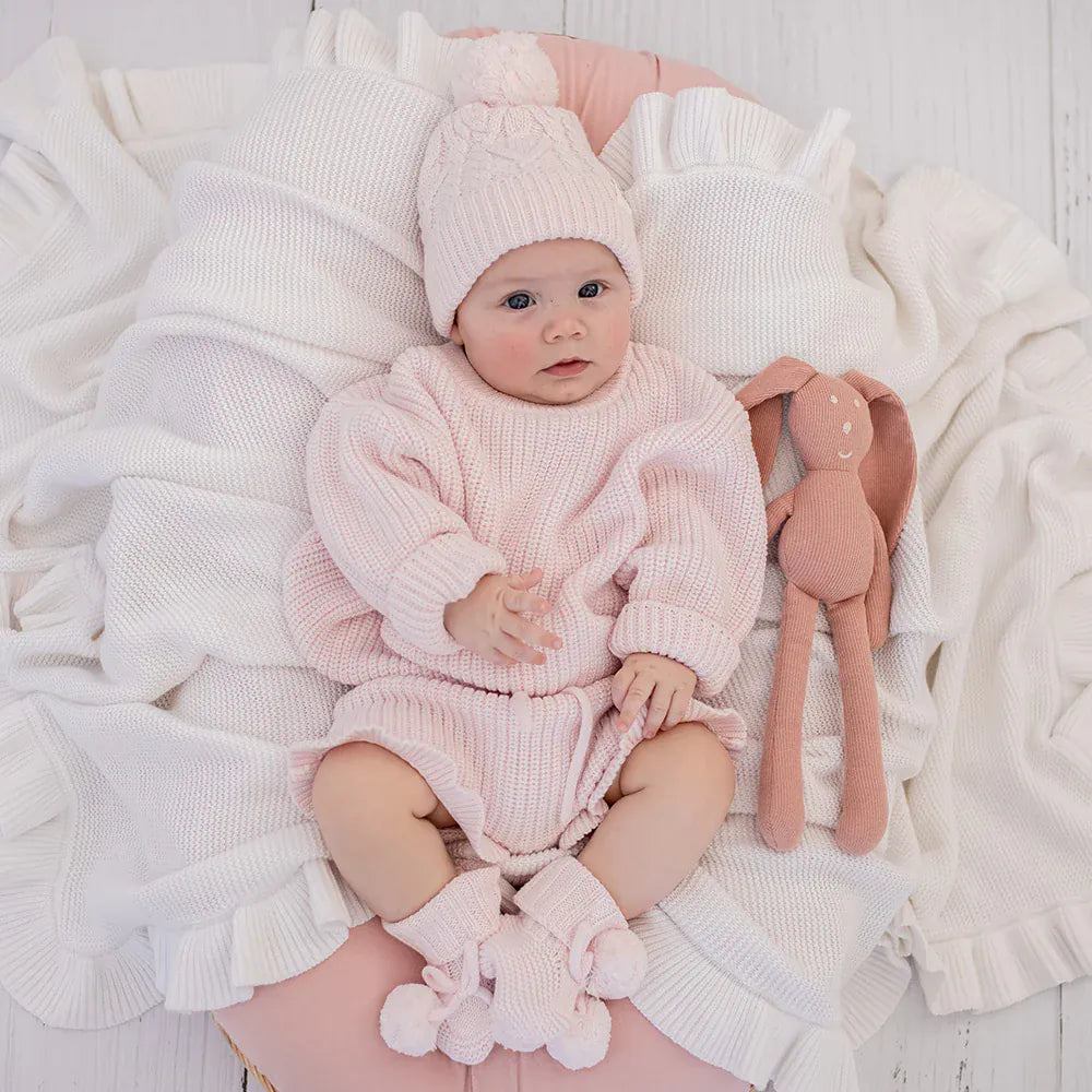 Snuggle Hunny Kids Girls Jumper Blush Pink Oversized Cotton Knit Jumper