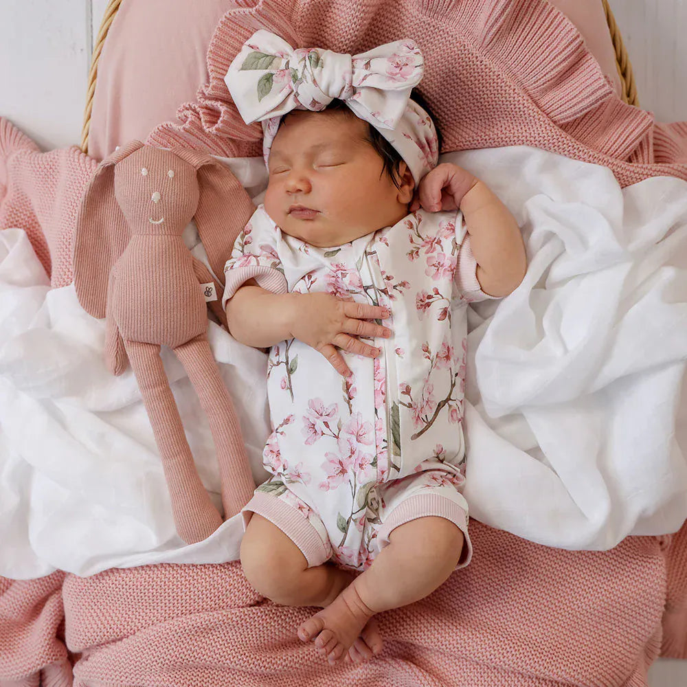 Snuggle Hunny Kids Girls Onesie 0-3M Cherry Blossom Organic Snuggle Shortie