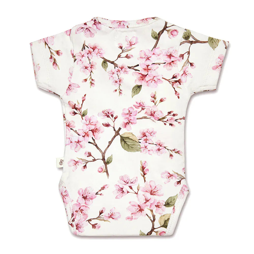 Snuggle Hunny Kids Girls Onesie Cherry Blossom Short Sleeve Organic Kimono Bodysuit