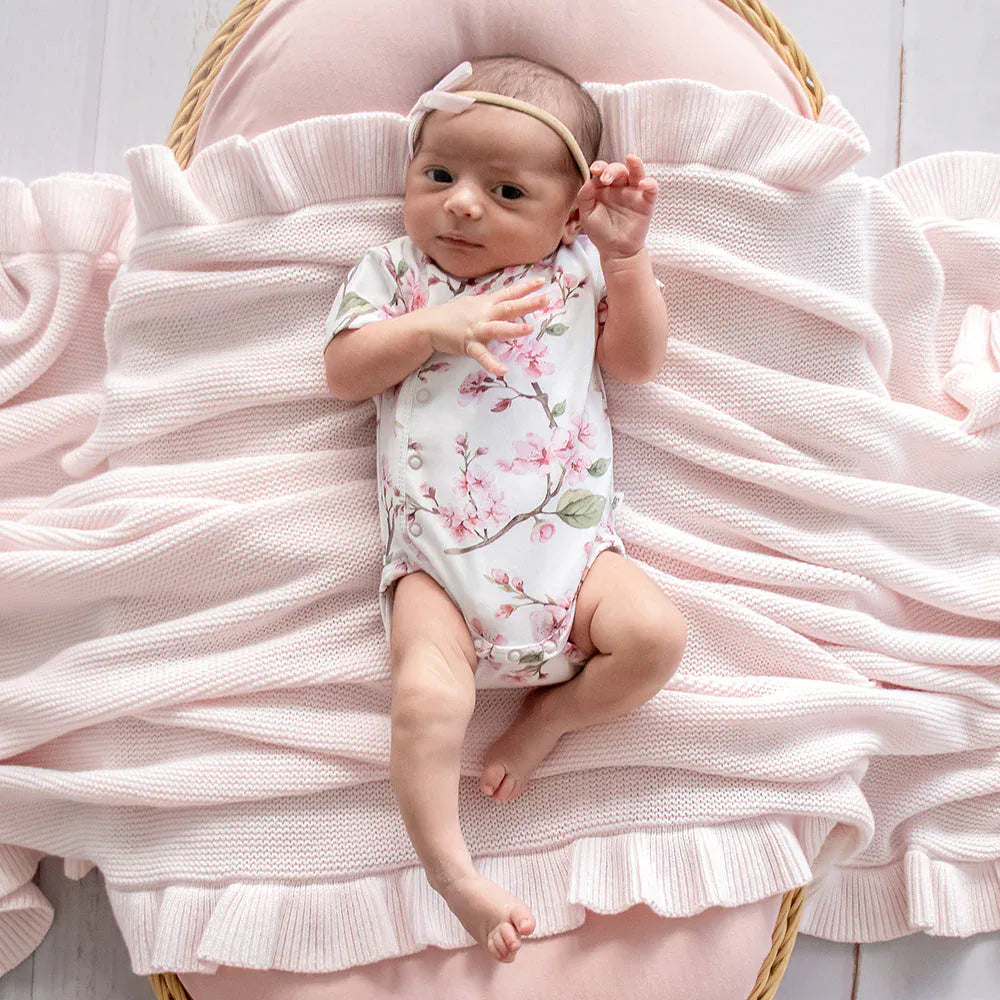 Snuggle Hunny Kids Girls Onesie Cherry Blossom Short Sleeve Organic Kimono Bodysuit