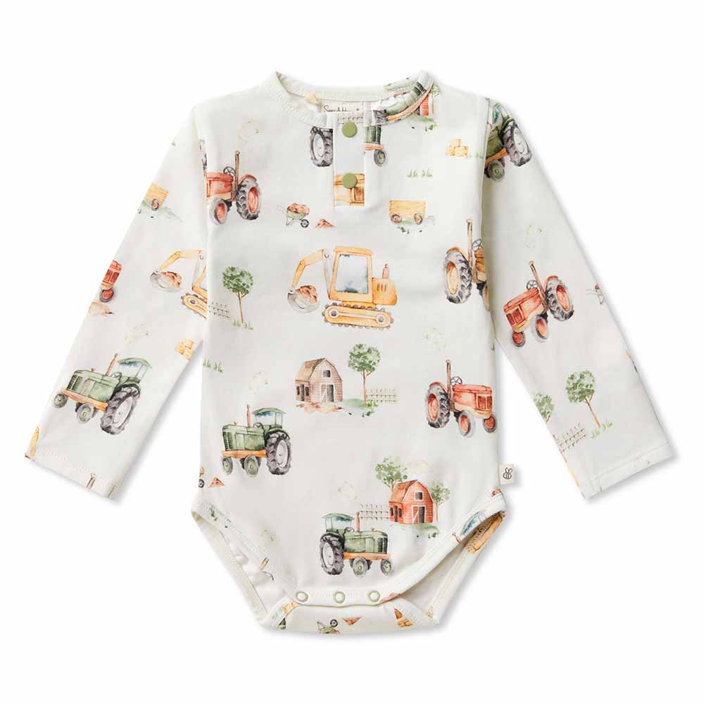 Snuggle Hunny Kids Girls Onesie Diggers & Tractors Long Sleeve Organic Bodysuit