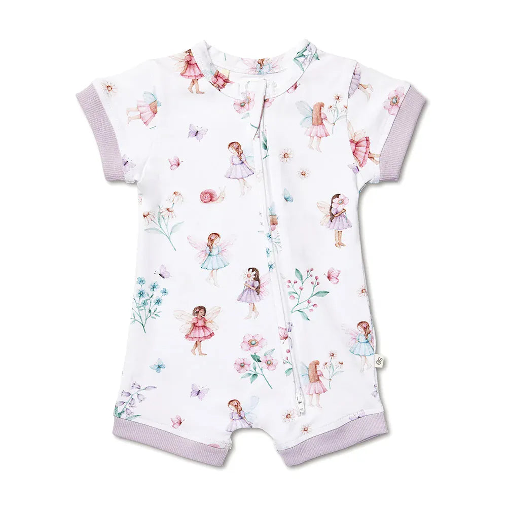 Snuggle Hunny Kids Girls Onesie Fairy Garden Organic Snuggle Shortie