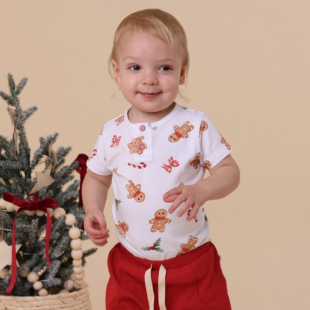 Snuggle Hunny Kids Girls Onesie Gingerbread Short Sleeve Organic Bodysuit