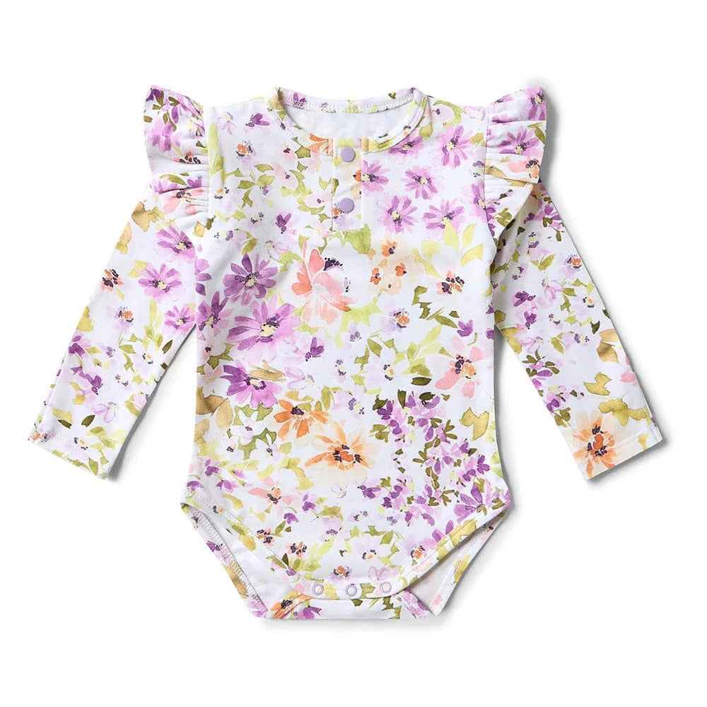 Snuggle Hunny Kids Girls Onesie Isla Long Sleeve Organic Bodysuit with Frill