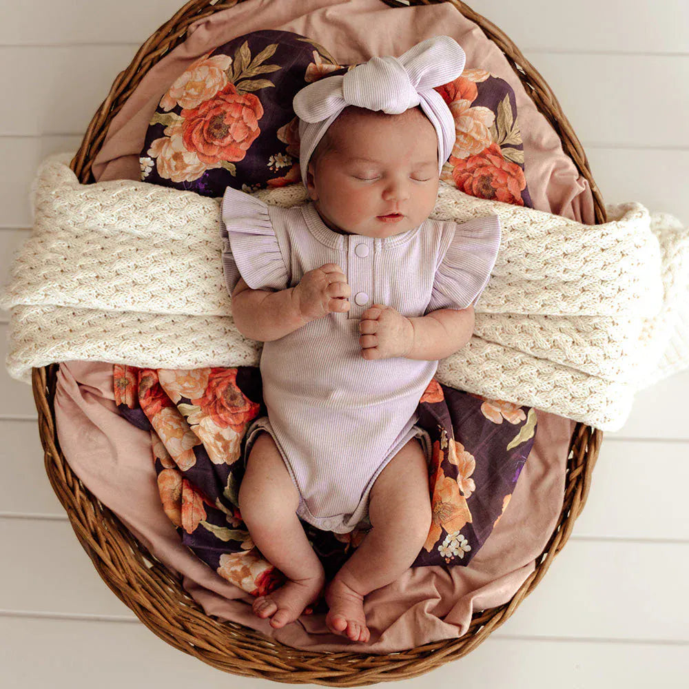 Snuggle Hunny Kids Girls Onesie Lavender Short Sleeve Organic Bodysuit with Frill