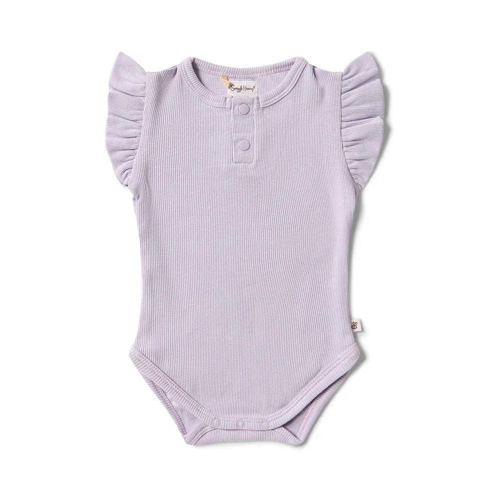 Snuggle Hunny Kids Girls Onesie Lavender Short Sleeve Organic Bodysuit with Frill