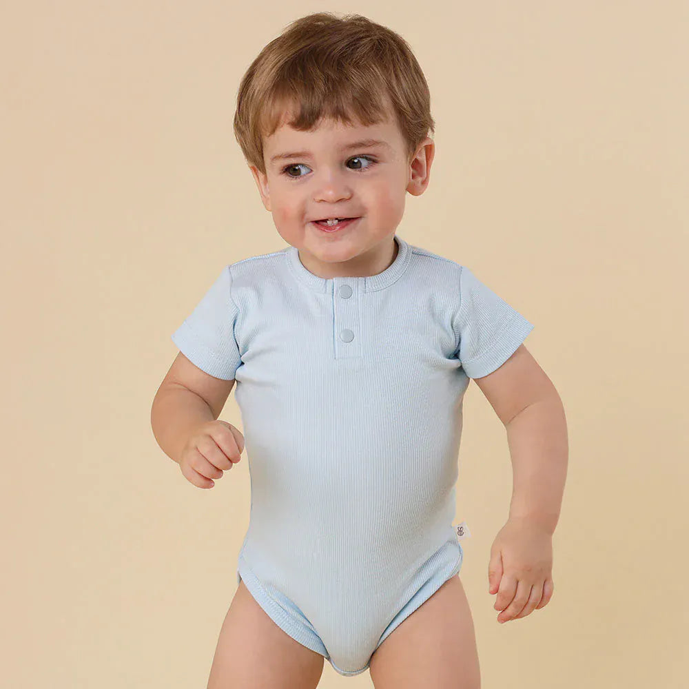 Snuggle Hunny Kids Girls Onesie NB Baby Blue Short Sleeve Organic Bodysuit