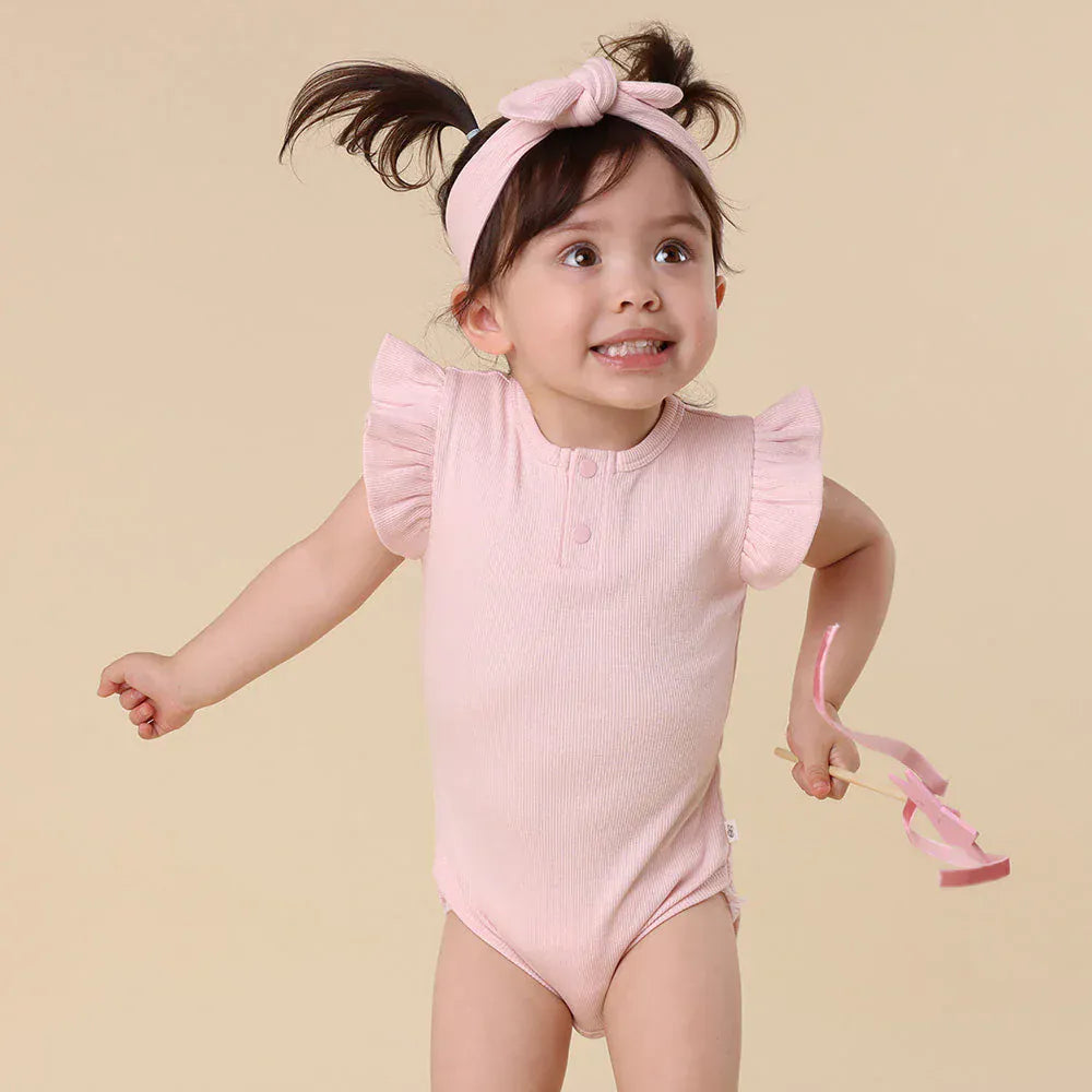 Snuggle Hunny Kids Girls Onesie NB Baby Pink Short Sleeve Organic Bodysuit with Frill