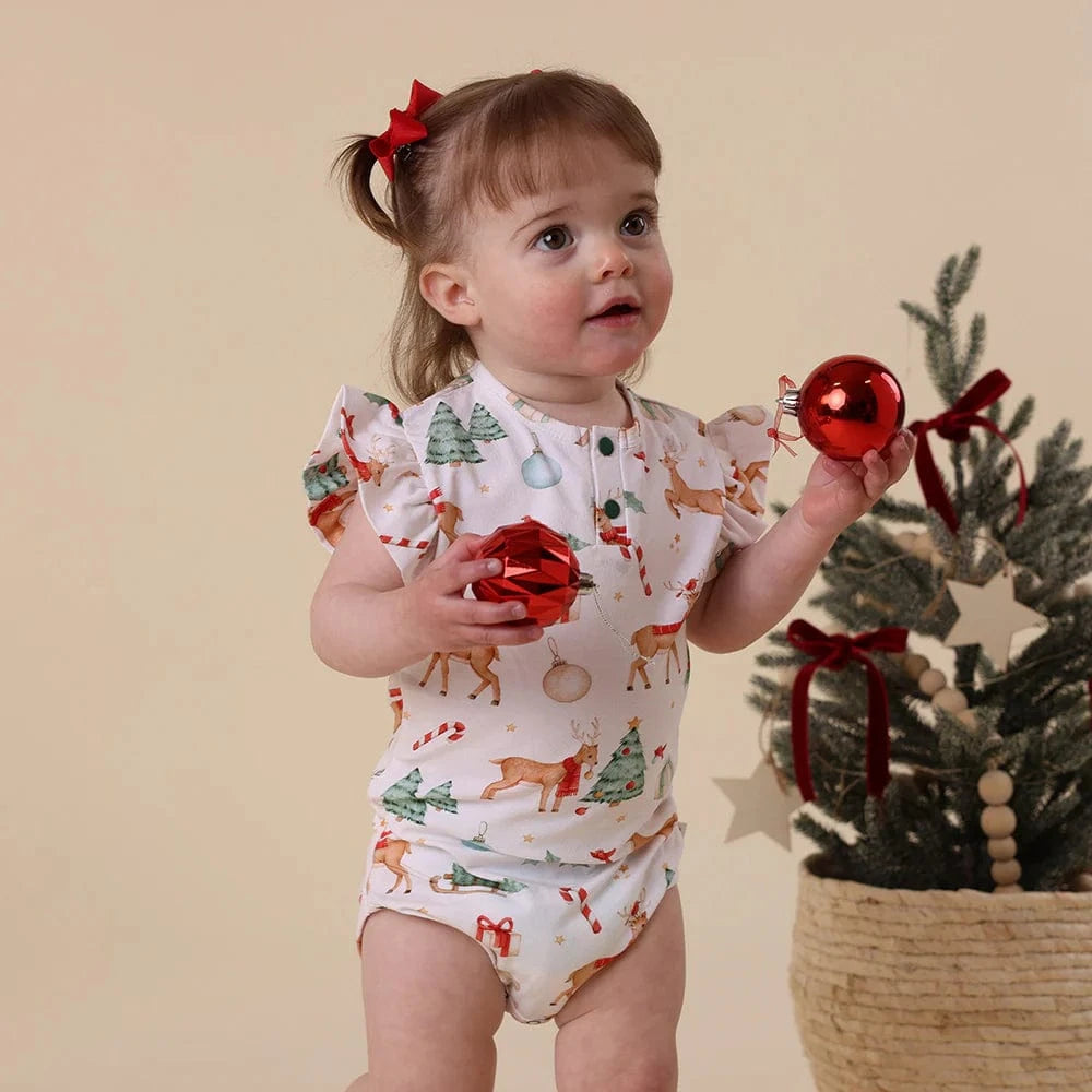 Snuggle Hunny Kids Girls Onesie Prancer Short Sleeve Organic Bodysuit with Frill