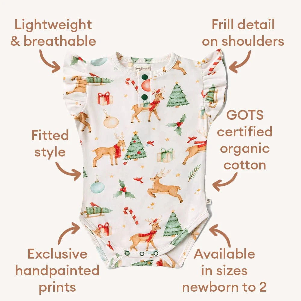 Snuggle Hunny Kids Girls Onesie Prancer Short Sleeve Organic Bodysuit with Frill