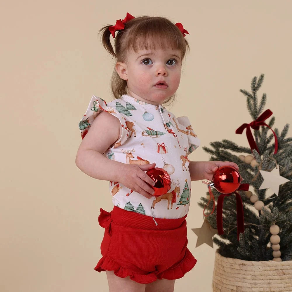 Snuggle Hunny Kids Girls Onesie Prancer Short Sleeve Organic Bodysuit with Frill