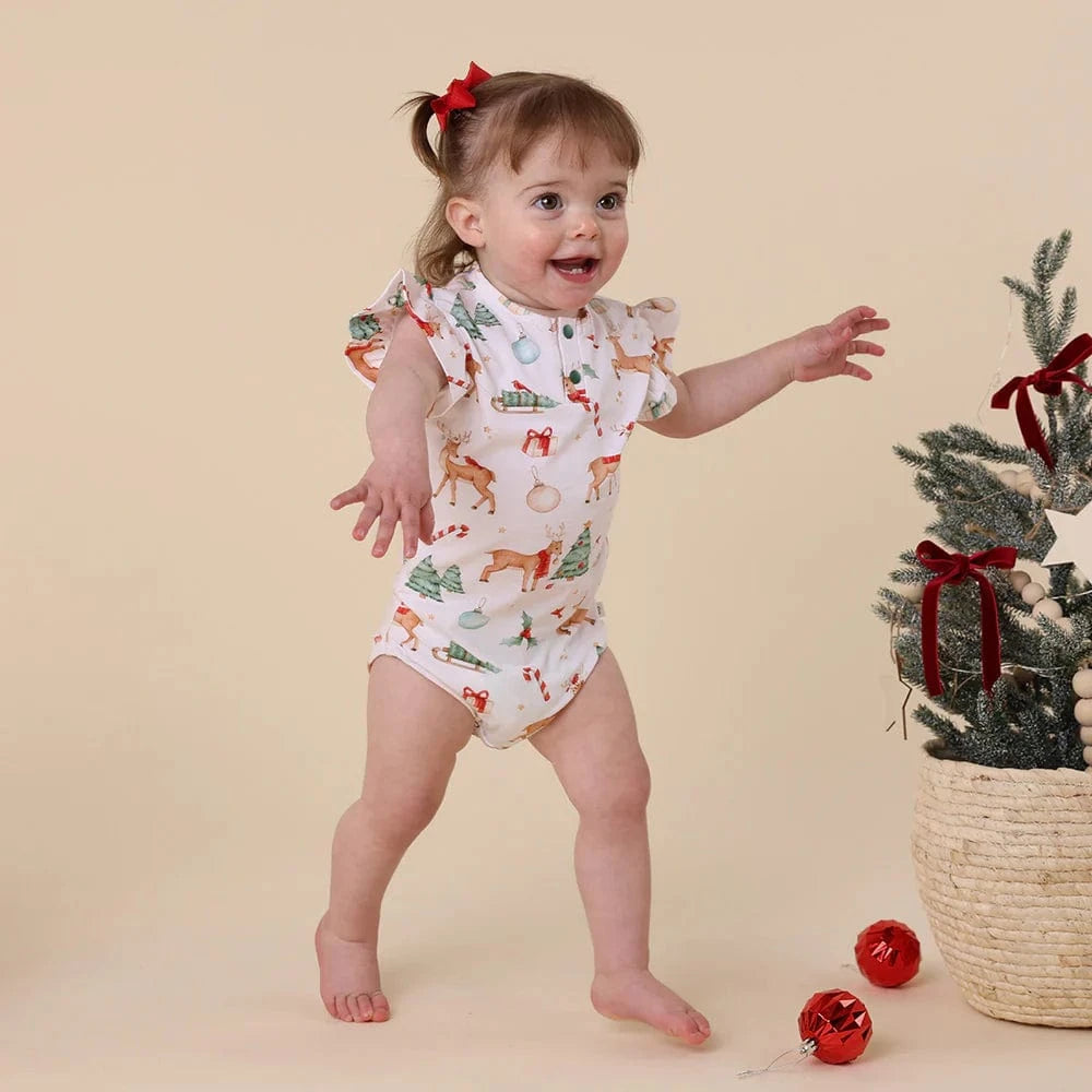 Snuggle Hunny Kids Girls Onesie Prancer Short Sleeve Organic Bodysuit with Frill