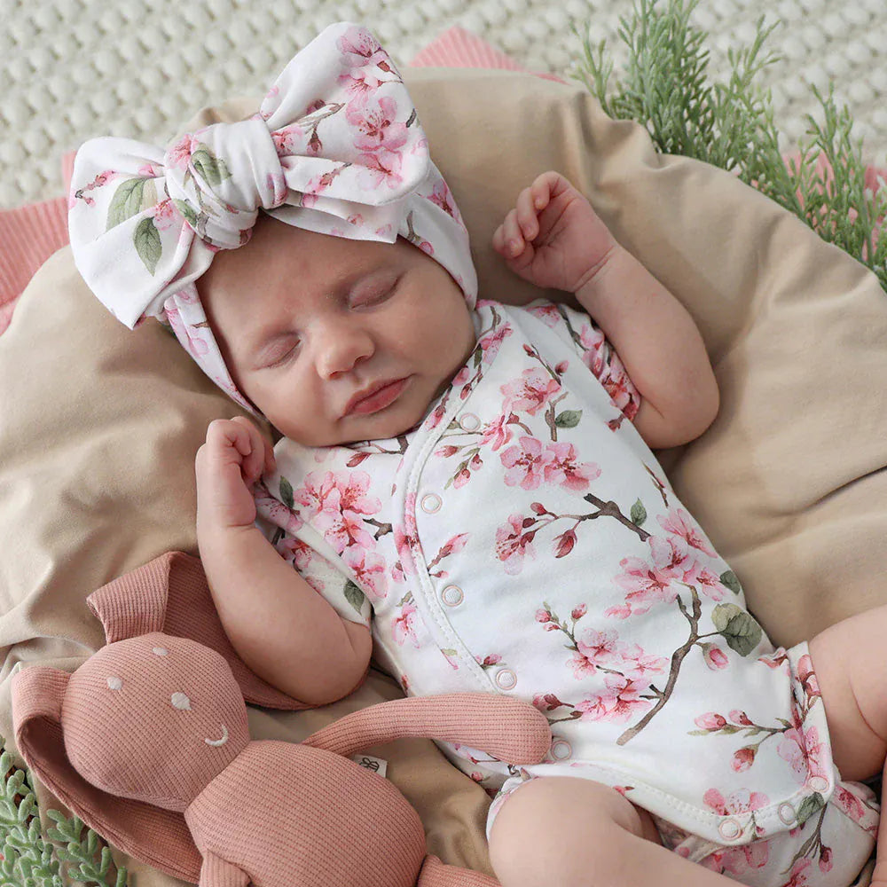 Snuggle Hunny Kids Girls Onesie Prem Cherry Blossom Short Sleeve Organic Kimono Bodysuit