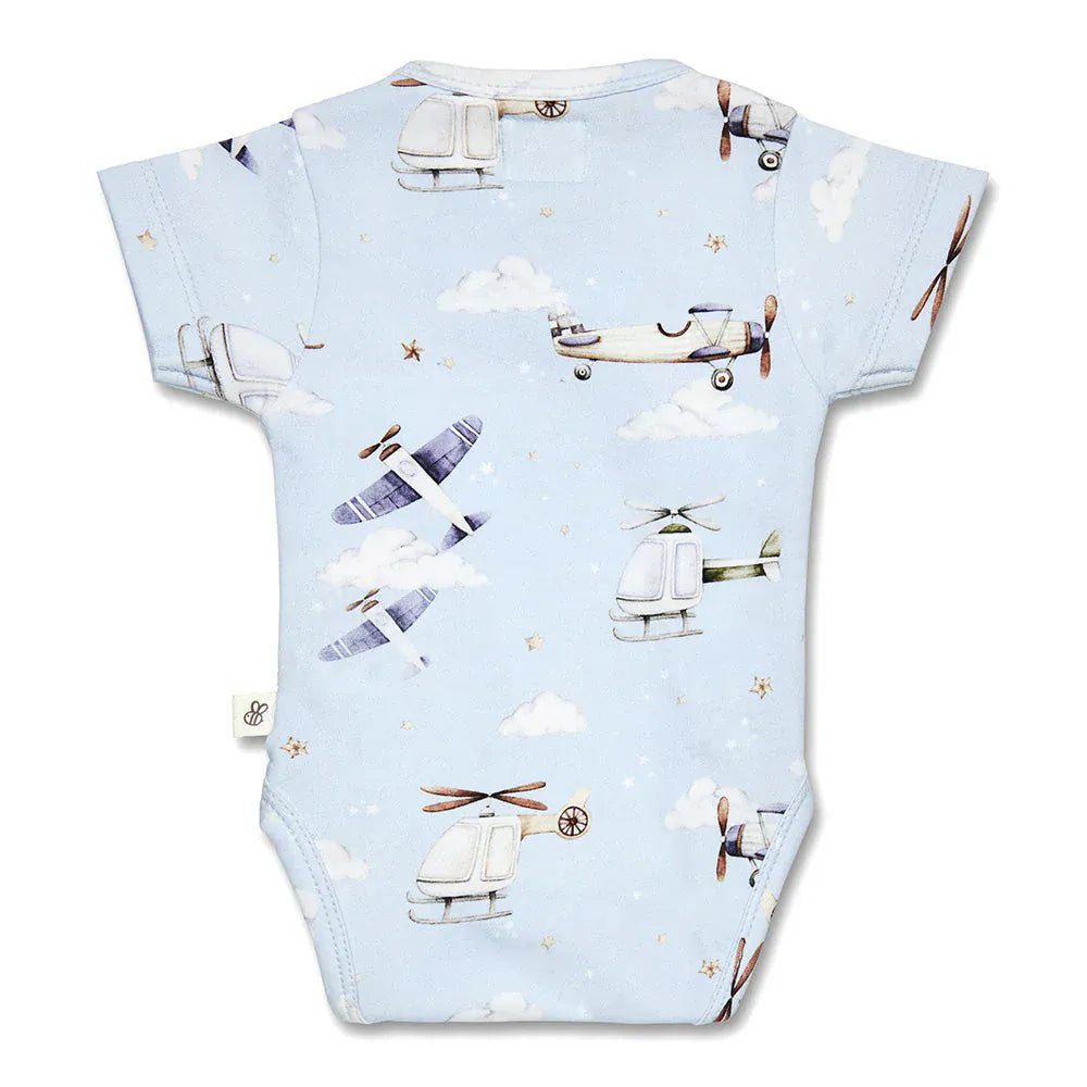 Snuggle Hunny Kids Girls Onesie Taking Flight Short Sleeve Organic Kimono Bodysuit