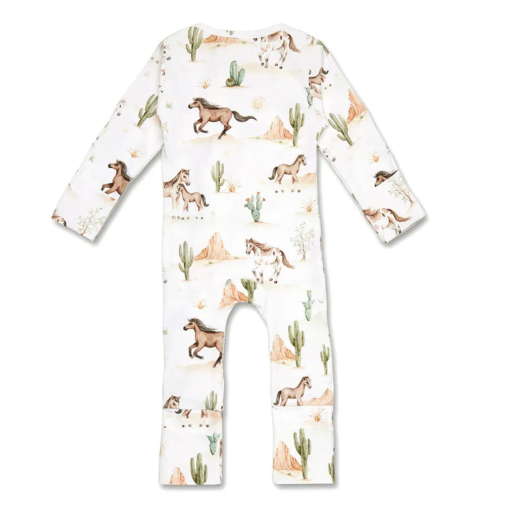 Snuggle Hunny Kids Girls Onesie Wild Horses Organic Snugglesuit Convertible Romper