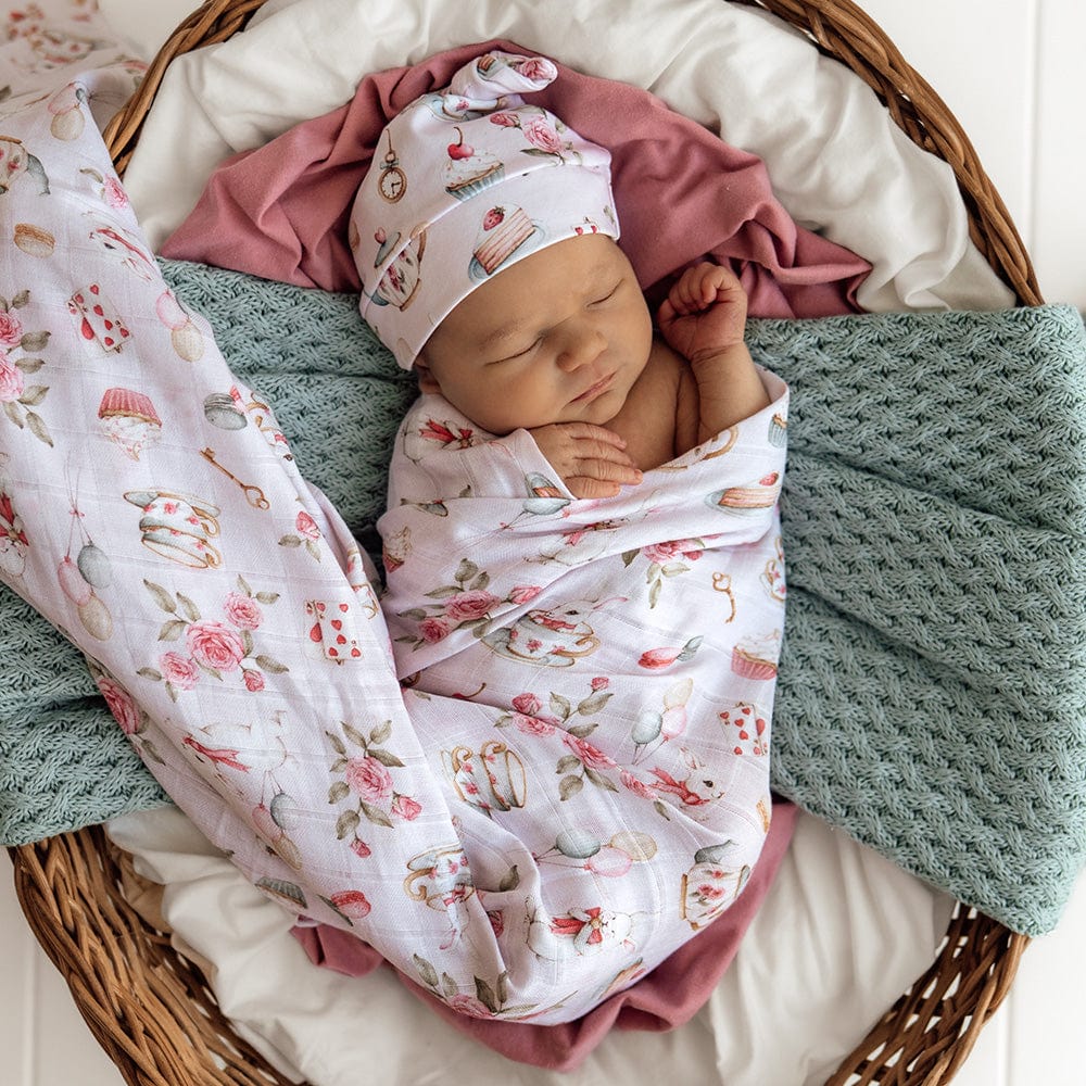 Snuggle Hunny Kids Linen Sheets Alice's Tea Party Organic Muslin Wrap