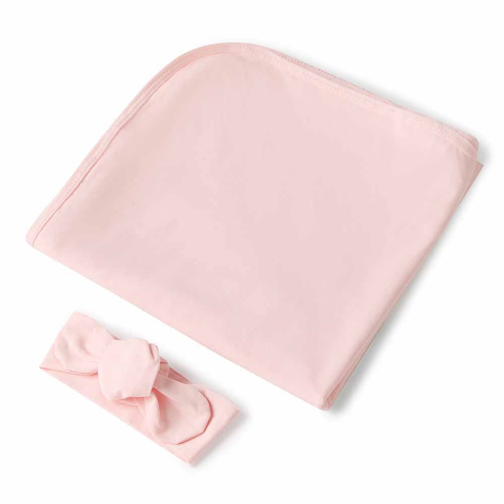 Snuggle Hunny Kids Linen Sheets Baby Pink Organic Jersey Wrap & Topknot Set