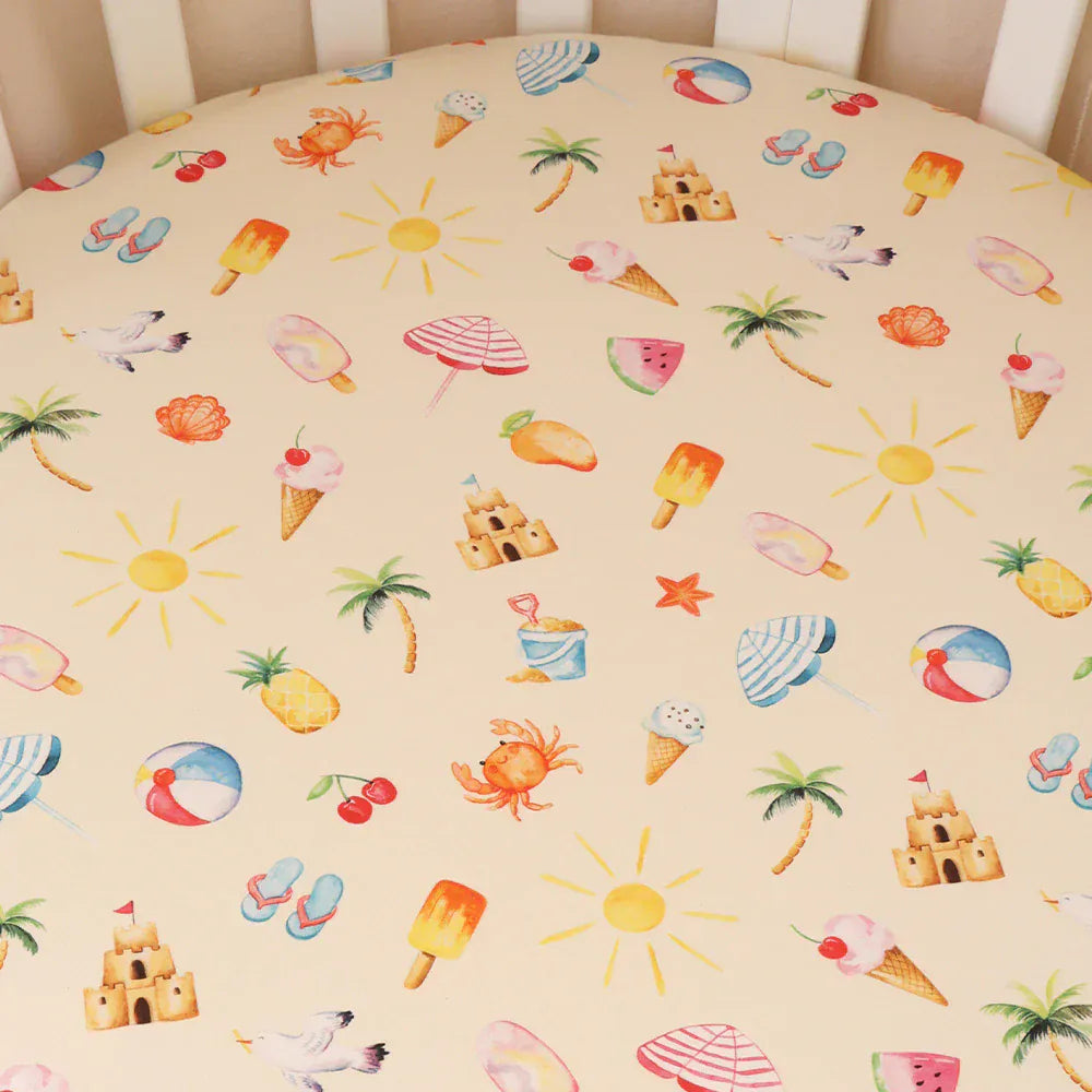 Snuggle Hunny Kids Linen Sheets Beach Fun Organic Fitted Cot Sheet
