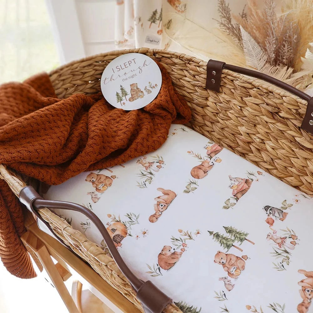Snuggle Hunny Kids Linen Sheets Bears Organic Bassinet Sheet / Change Pad Cover