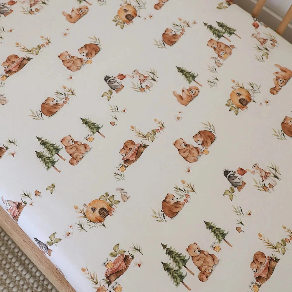Snuggle Hunny Kids Linen Sheets Bears Organic Fitted Cot Sheet