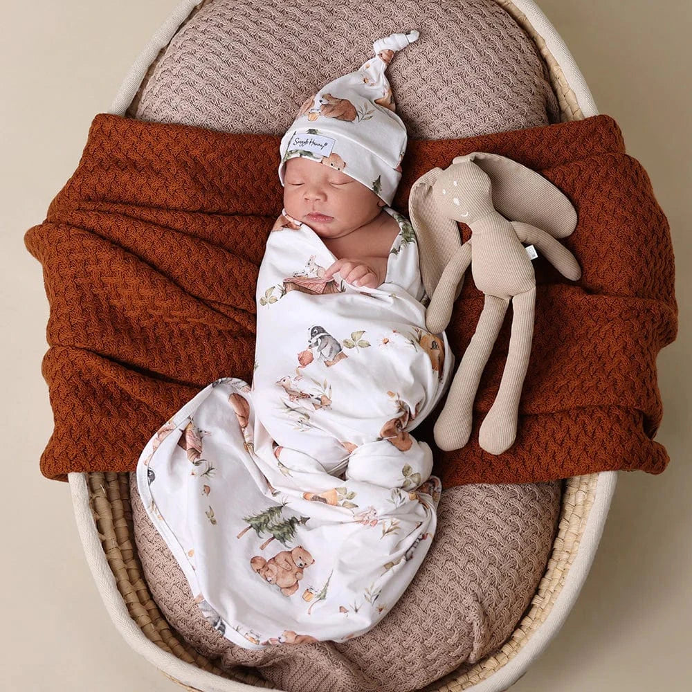 Snuggle Hunny Kids Linen Sheets Bears Organic Jersey Wrap & Beanie Set