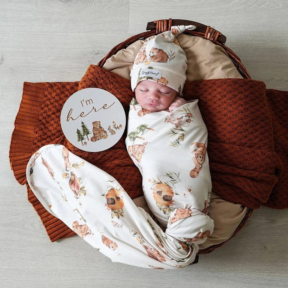 Snuggle Hunny Kids Linen Sheets Bears Organic Jersey Wrap & Beanie Set