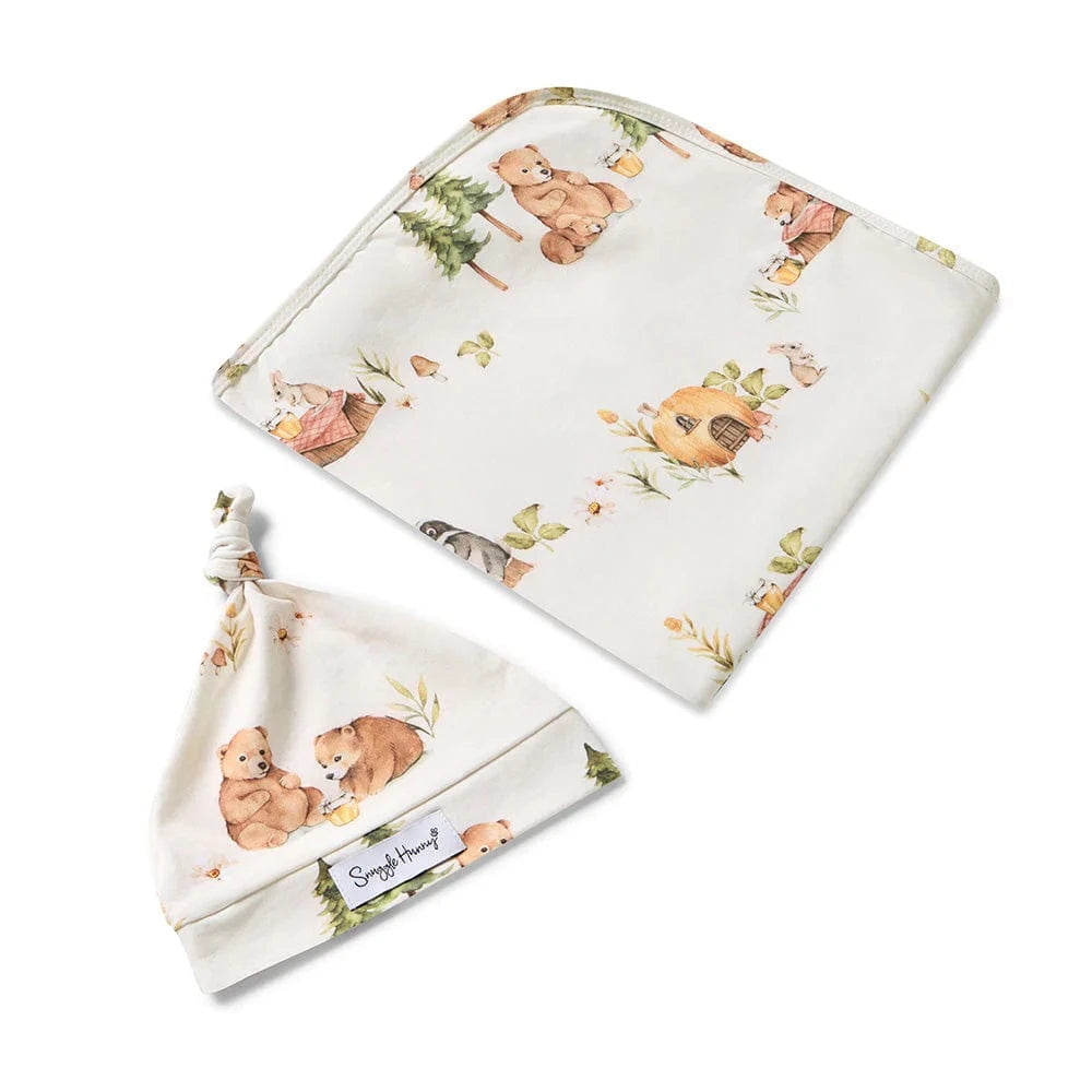 Snuggle Hunny Kids Linen Sheets Bears Organic Jersey Wrap & Beanie Set