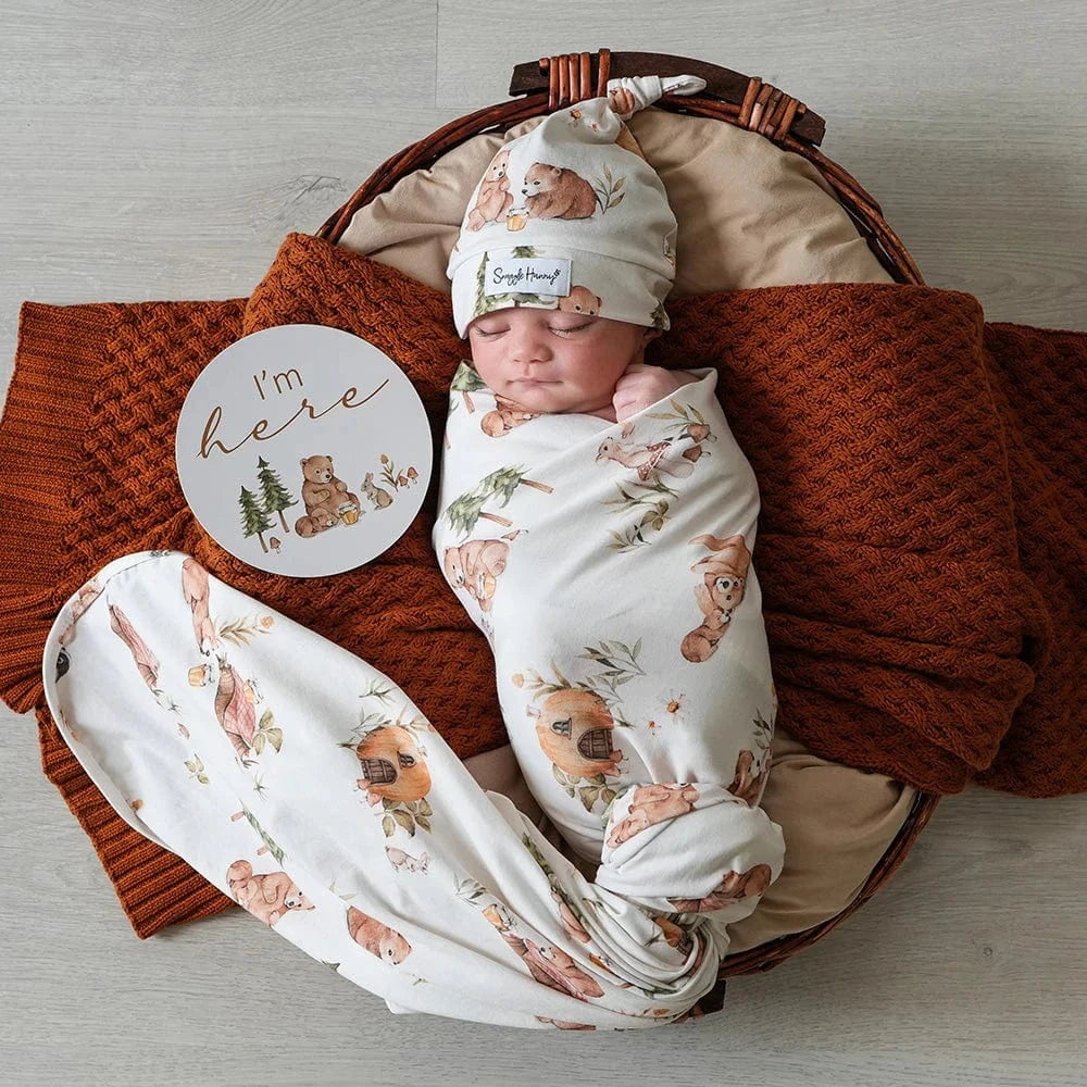 Snuggle Hunny Kids Linen Sheets Bears Organic Jersey Wrap & Beanie Set