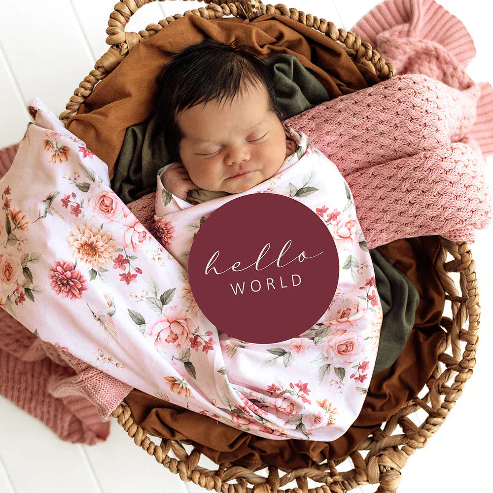 Snuggle Hunny Kids Linen Sheets Birds & Blooms Organic Jersey Wrap & Topknot Set