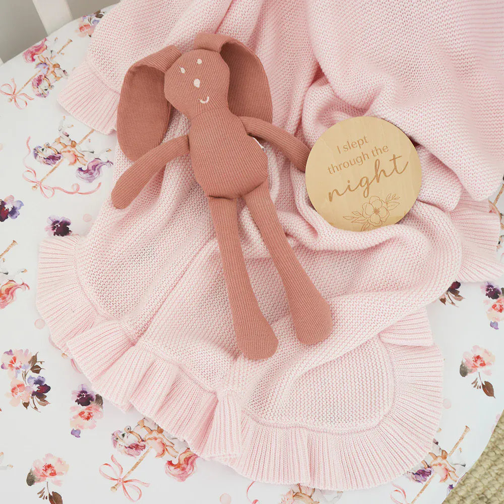 Snuggle Hunny Kids Linen Sheets Blush Pink Ruffle Knit Organic Baby Blanket