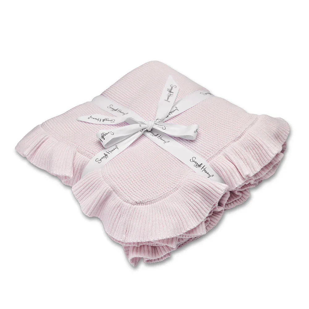 Snuggle Hunny Kids Linen Sheets Blush Pink Ruffle Knit Organic Baby Blanket