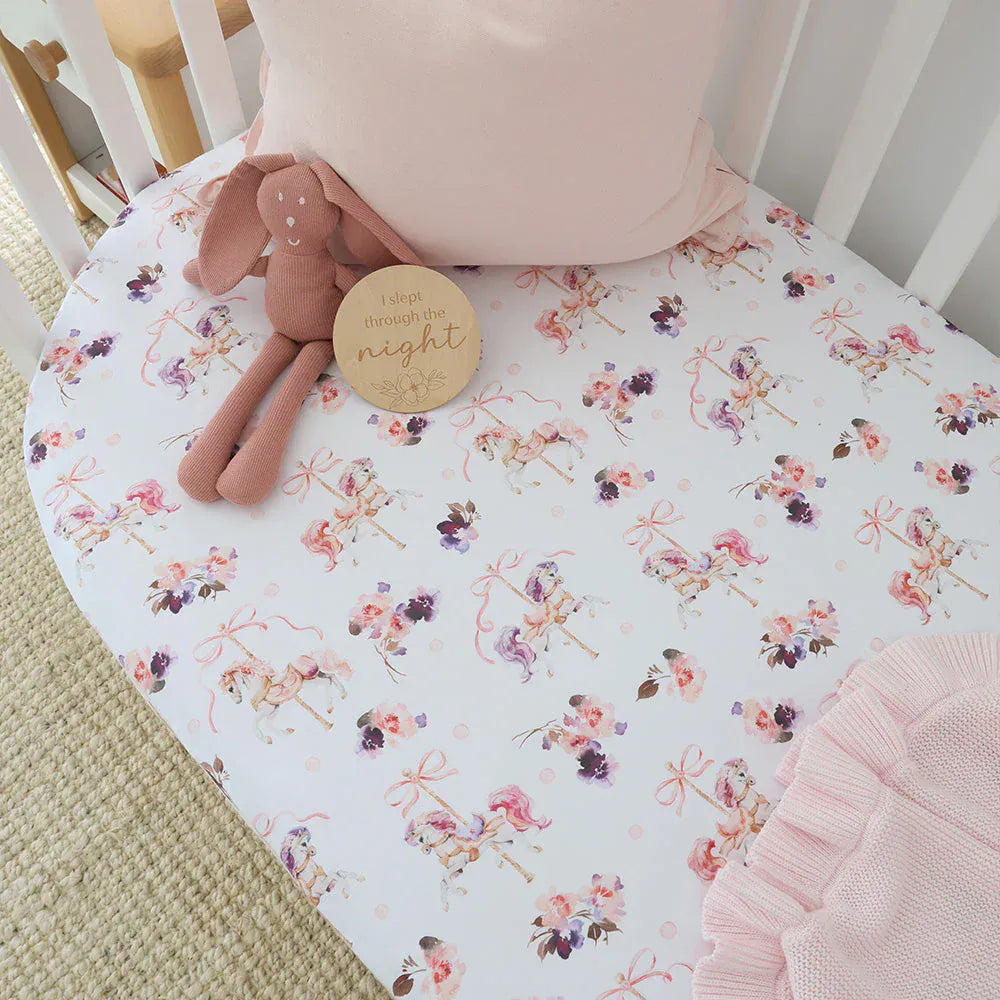 Snuggle Hunny Kids Linen Sheets Carousel Organic Fitted Cot Sheet