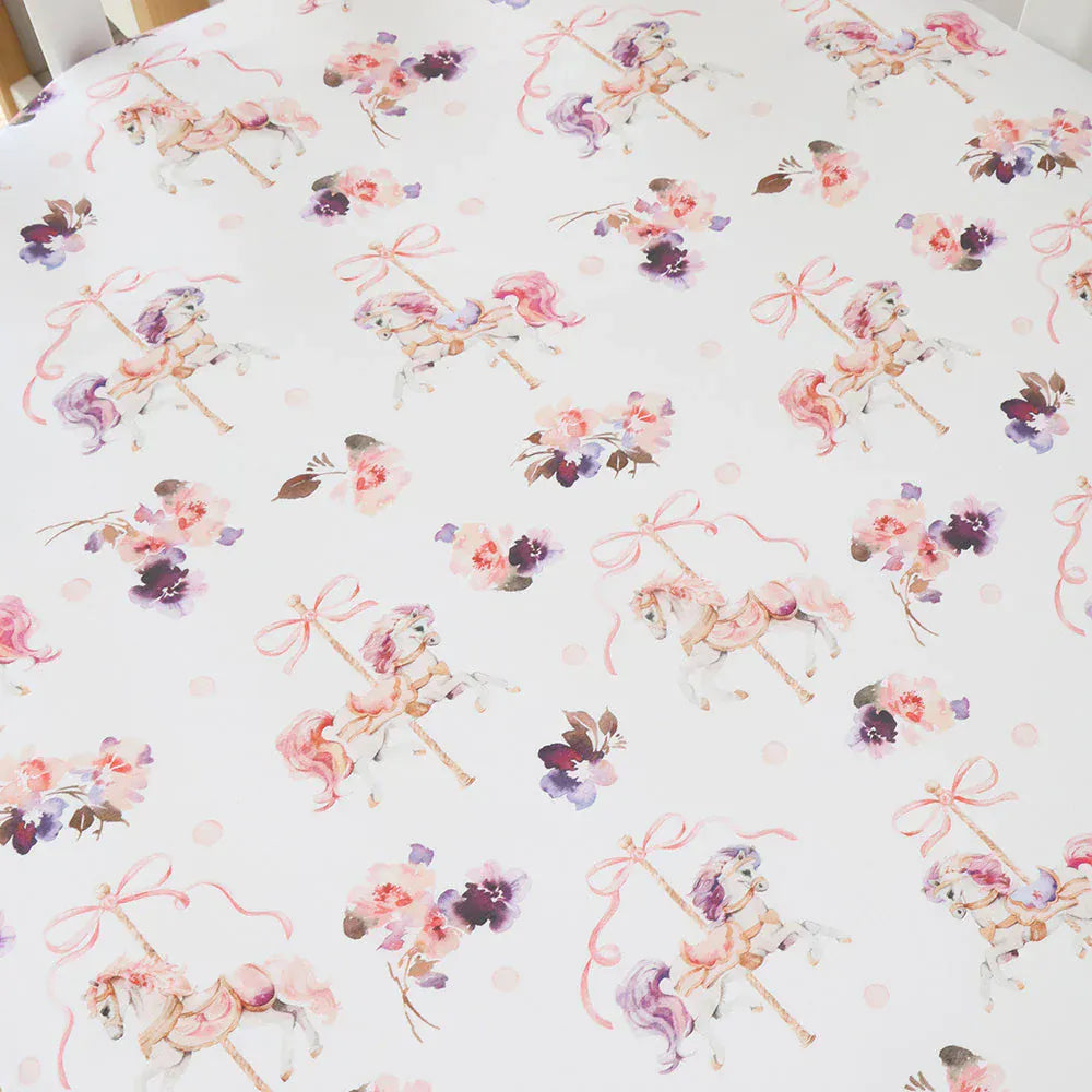 Snuggle Hunny Kids Linen Sheets Carousel Organic Fitted Cot Sheet